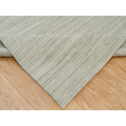 10'1"X14' Old Wood White Hand Loomed Plain Modern Design Undyed Wool Rug