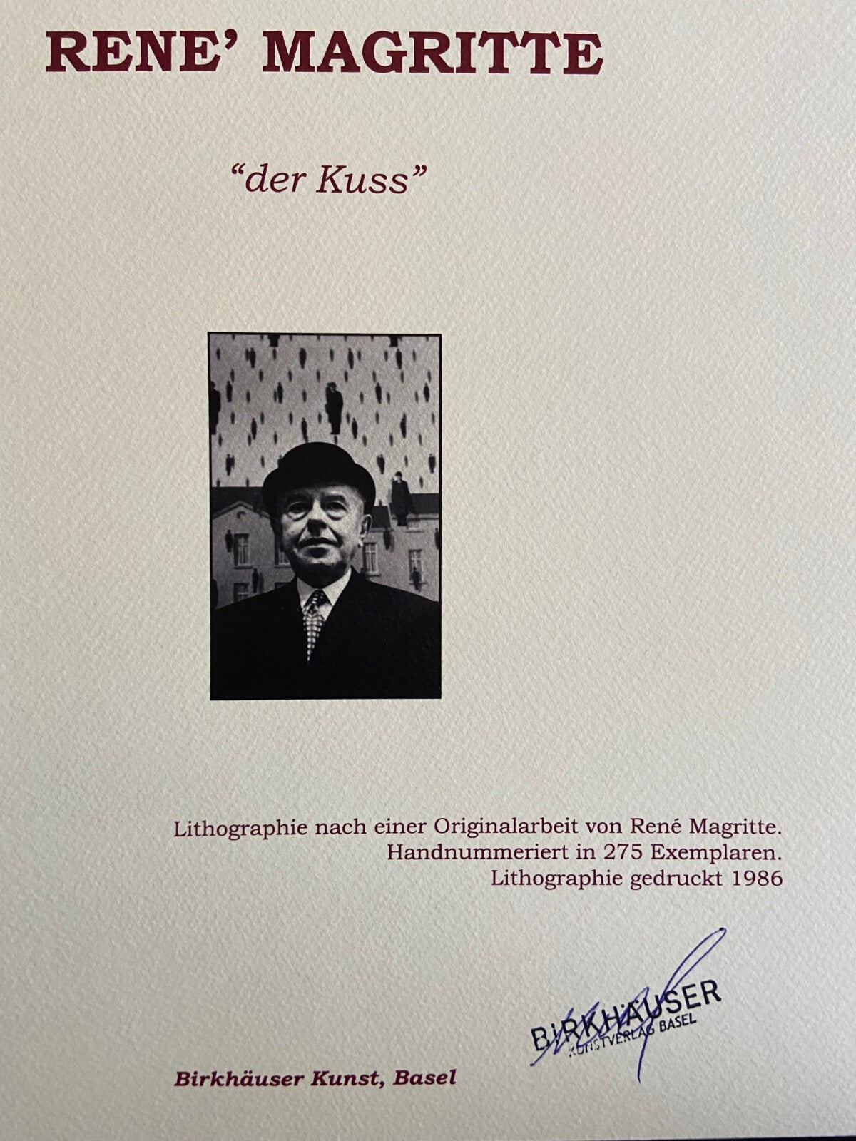 Ren Magritte Lithograph Coa Signed Numbered By Hand