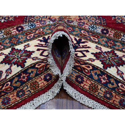 7'9"X9'9" Cereza Red Hand Knotted Afghan Super Kazak Wool Oriental Rug