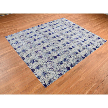 8'X10' Purple Geometric Design Sari Silk With Wool Hand Knotted Rug