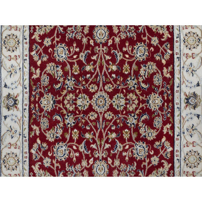 4'X6'1" Red Nain With Flower Pattern Wool And Silk Hand Knotted Rug