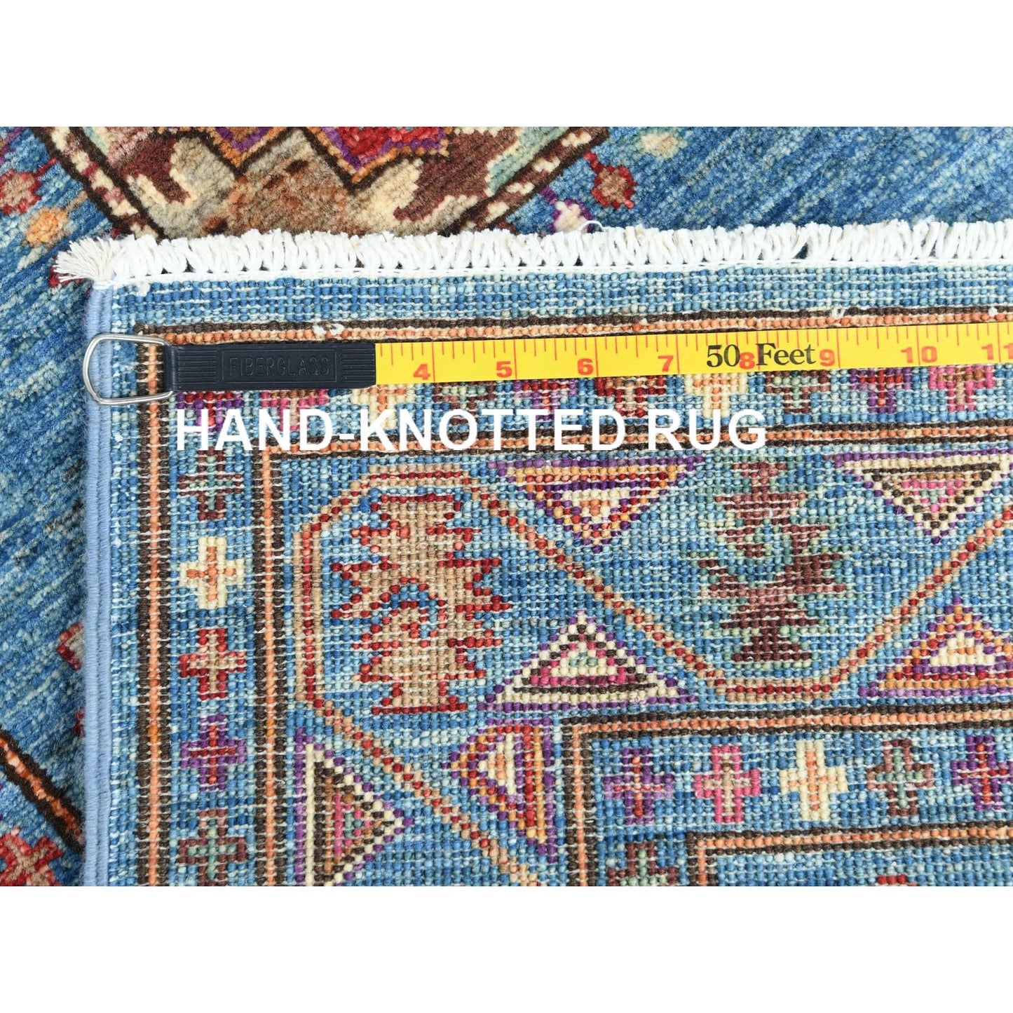 2'7"X9'9" Steel Blue Afghan Super Kazak Wool Hand Knotted Oriental Rug