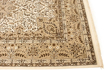 Handmade Vintage Style Cream Floral Kirman Rug