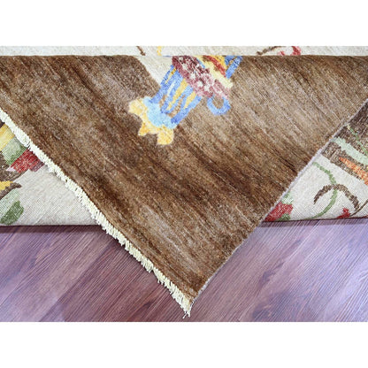 7'10"X10'1" White Chinese Art Deco Inspire Peshawar Hand Knotted Wool Rug
