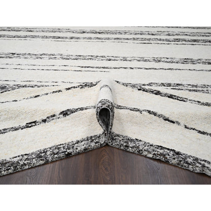 12'X17'9" Ivory Striae Design Wool Hand Knotted Oversized Oriental Rug