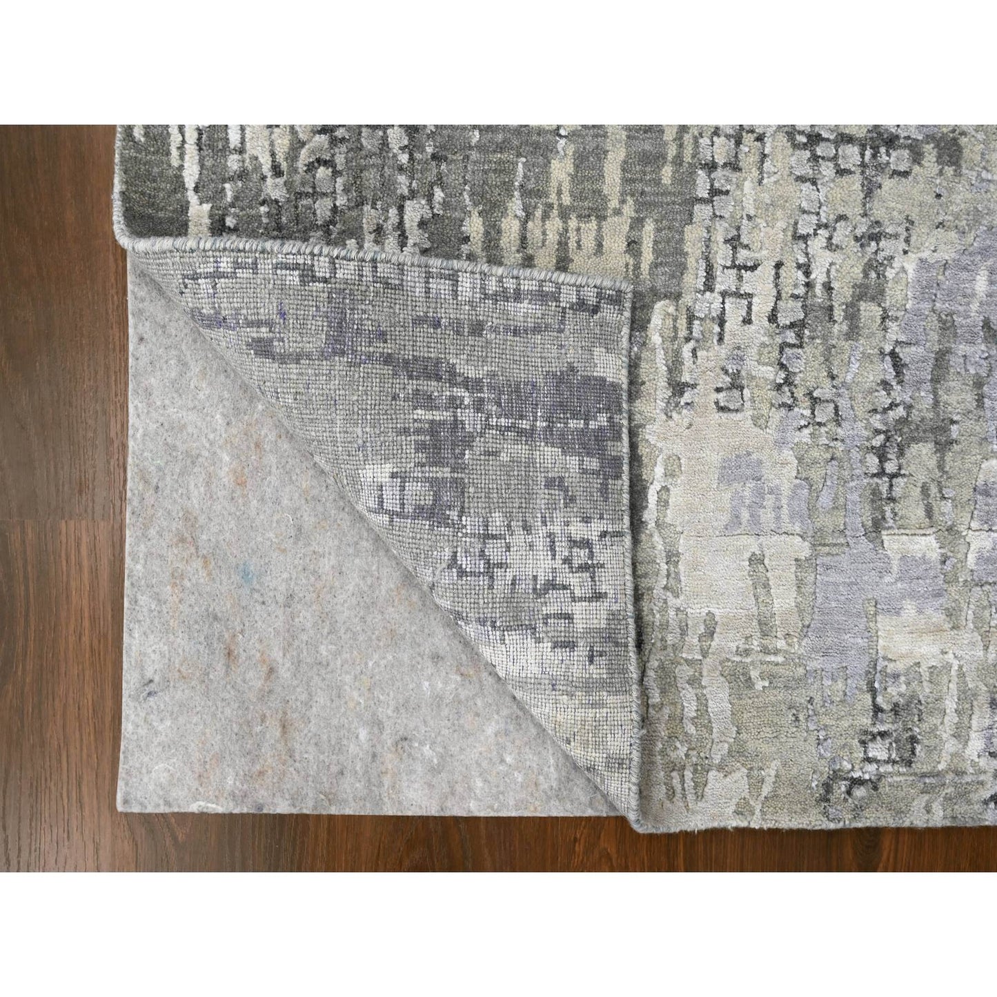 2'9"X19'9" Gray Abstract Design Wool And Silk Hand Knotted Xl Runner Rug