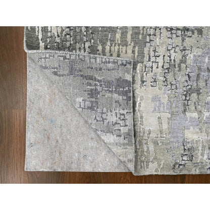 2'9"X19'9" Gray Abstract Design Wool And Silk Hand Knotted Xl Runner Rug