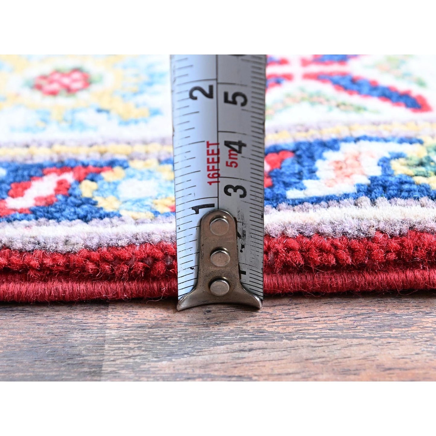 2'9"X9'8" Red Kazak With Geometric Design Soft Wool Hand Knotted Runner Rug