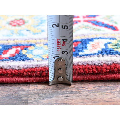 2'9"X9'8" Red Kazak With Geometric Design Soft Wool Hand Knotted Runner Rug