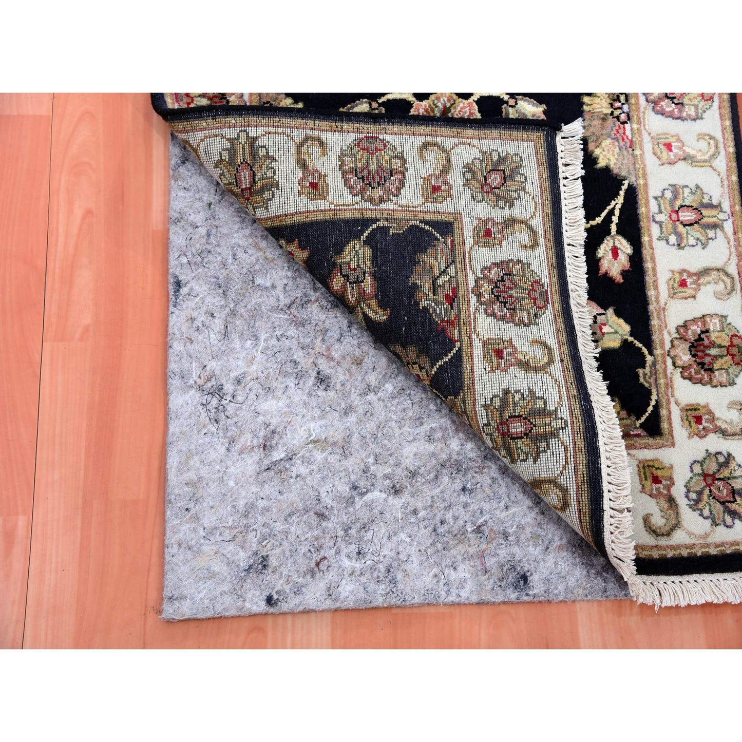 2'6"X10' Raisin Black Hand Knotted Rajasthan Design Wool Silk Runner Rug