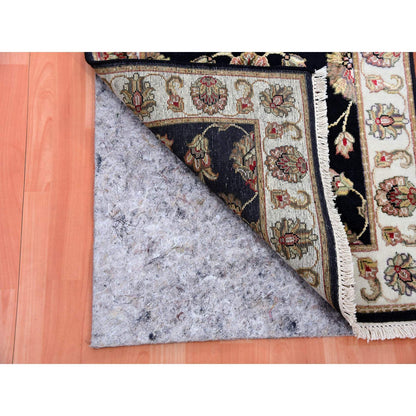 2'6"X10' Raisin Black Hand Knotted Rajasthan Design Wool Silk Runner Rug