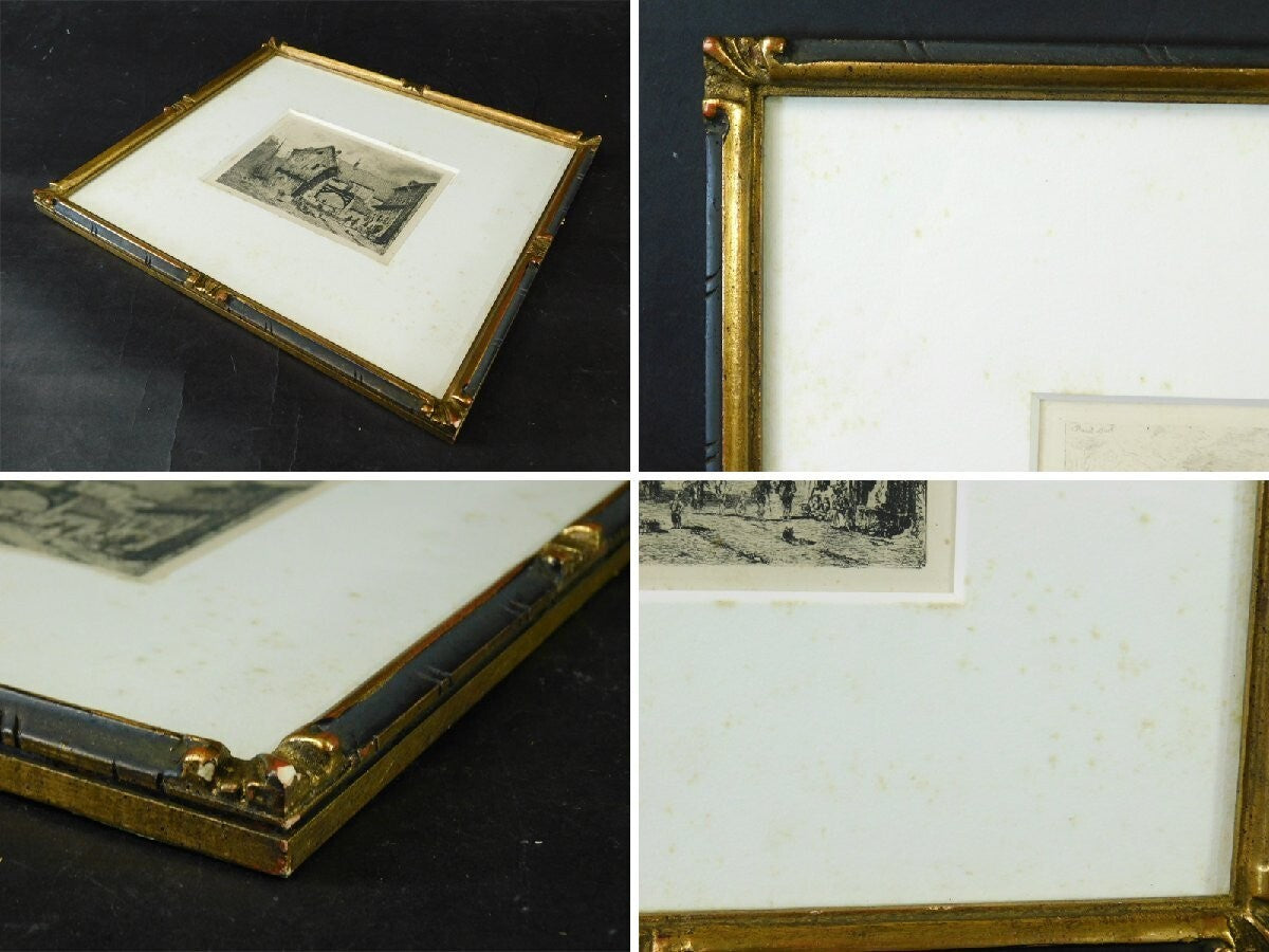 1866 Paul Huet "Old Houses at Honfleur Port" Original Etching Framed with Box