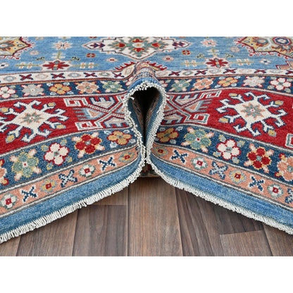 7'10"X9'8" Blue Kazak Tribal Medallions Design Hand Knotted Soft Wool Rug