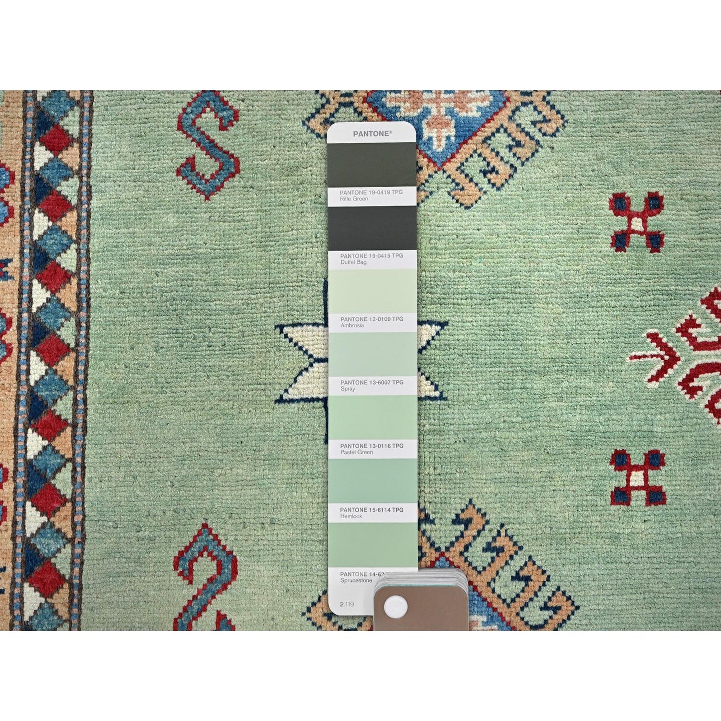 8'4"X9'7" Green Afghan Special Kazak Geometric Design Wool Hand Knotted Rug