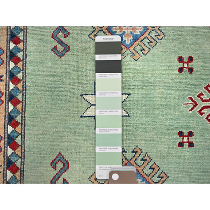8'4"X9'7" Green Afghan Special Kazak Geometric Design Wool Hand Knotted Rug