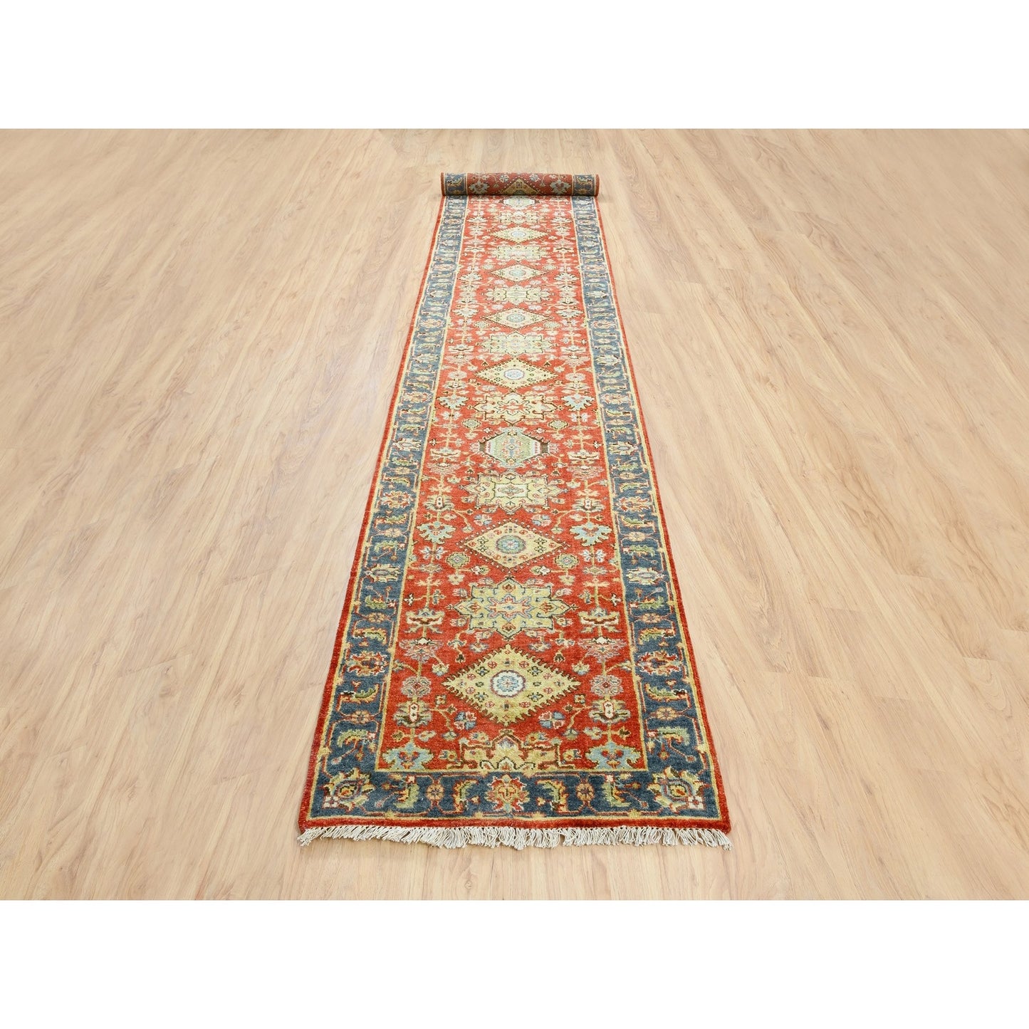 2'7"X15'10" Red Karjihooz Design Pure Wool Hand Knotted Xl Runner Rug