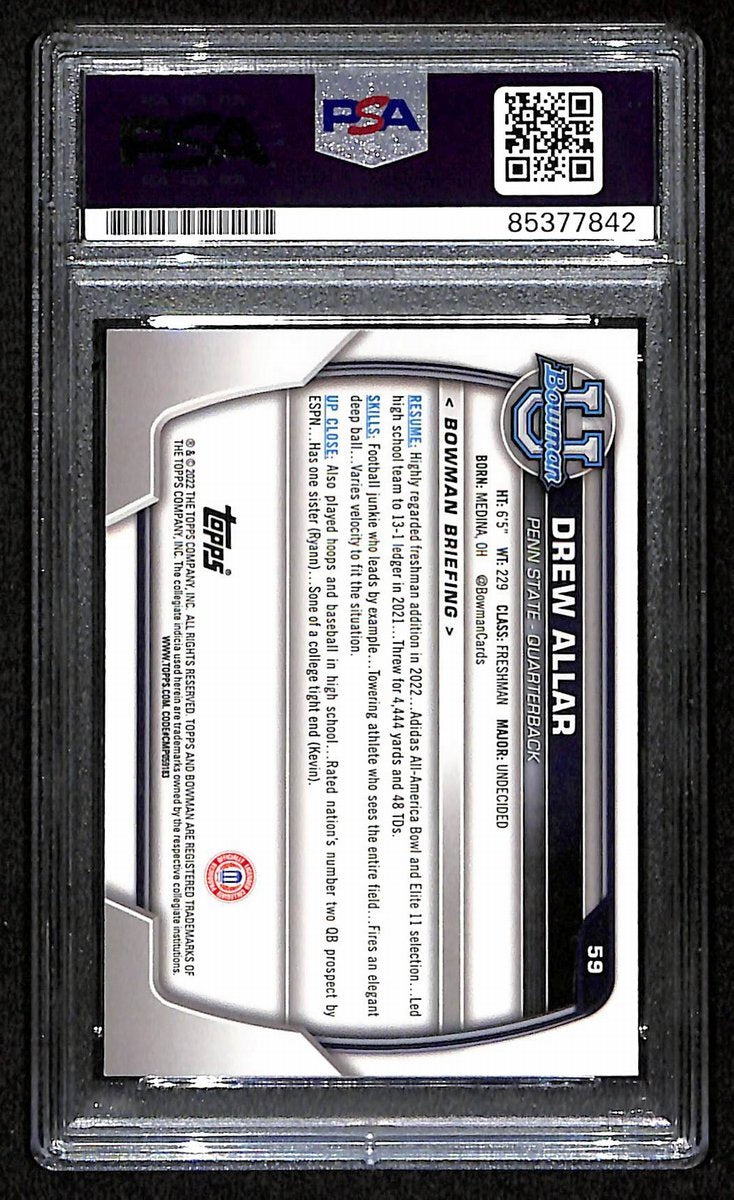 Drew Allar Penn State Signed 2022 Bowman U Purple Rc Card #59 Psa/Dna 193358