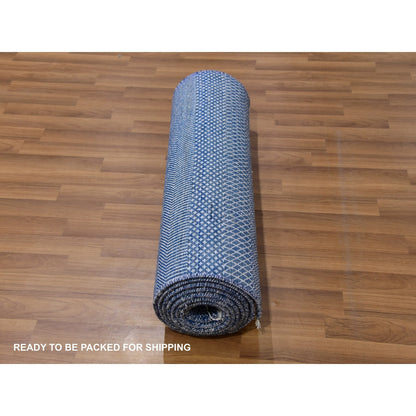 2'7"X12' Penn Blue Modern Grass Wool And Silk Hand Knotted Runner Rug