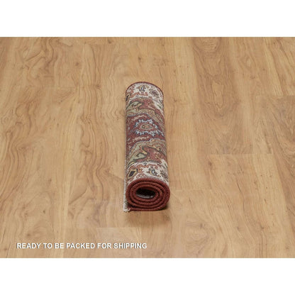 Rug 2'1"x3' Red Antiqued Fine Heris Hand Knotted New Zealand Wool Mat