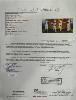 Triple Crown Winners Signed Framed 16X20 Photo Mantle Williams Robinson (Jsa)