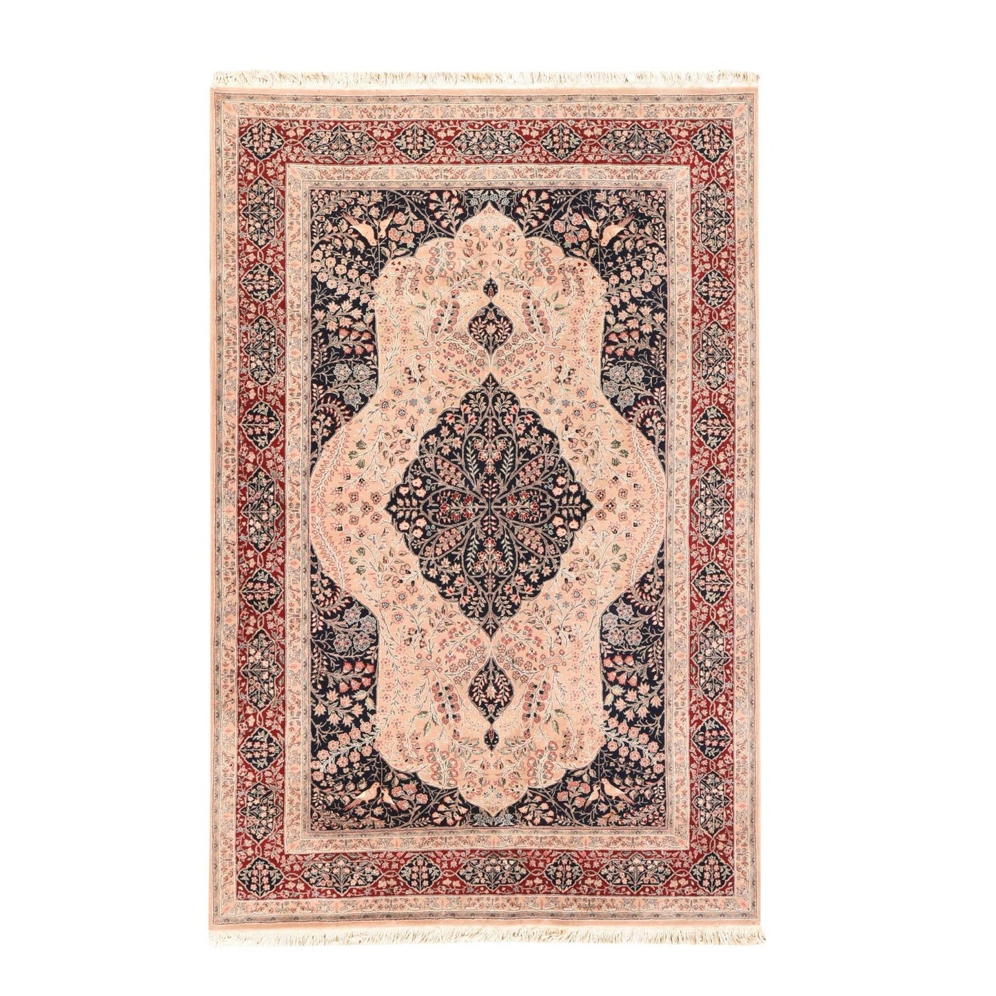 5'8"x8'9" Ivory Vintage Zoroastrian Wool & Silk Hand Knotted 250 KPSI Rug