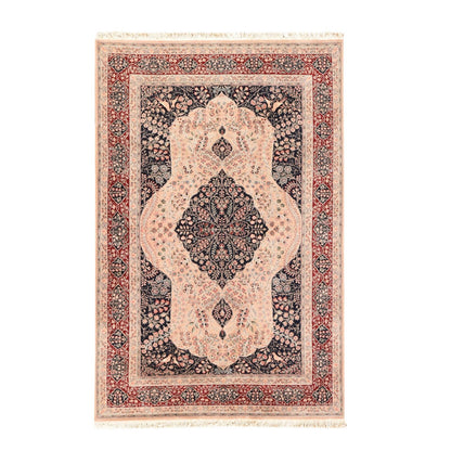 5'8"x8'9" Ivory Vintage Zoroastrian Wool & Silk Hand Knotted 250 KPSI Rug