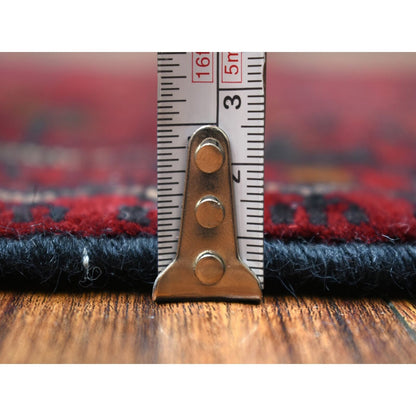 3'X9'6" Red Afghan Khamyab Shiny Wool Hand Knotted Wide Runner Rug