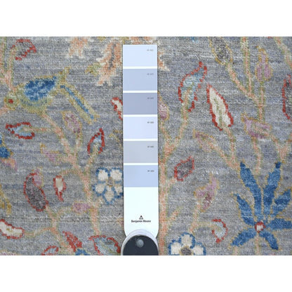 2'X3'1" Gray Birds Of Paradise Peshawar Hand Knotted Oriental Mat Rug