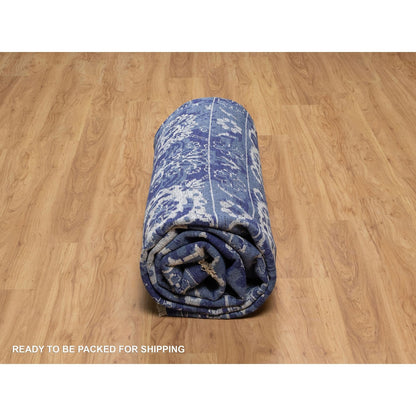 9'X12'3" Yale Blue Tebraz With Leaf Motifs Hand Knotted Wool And Silk Rug