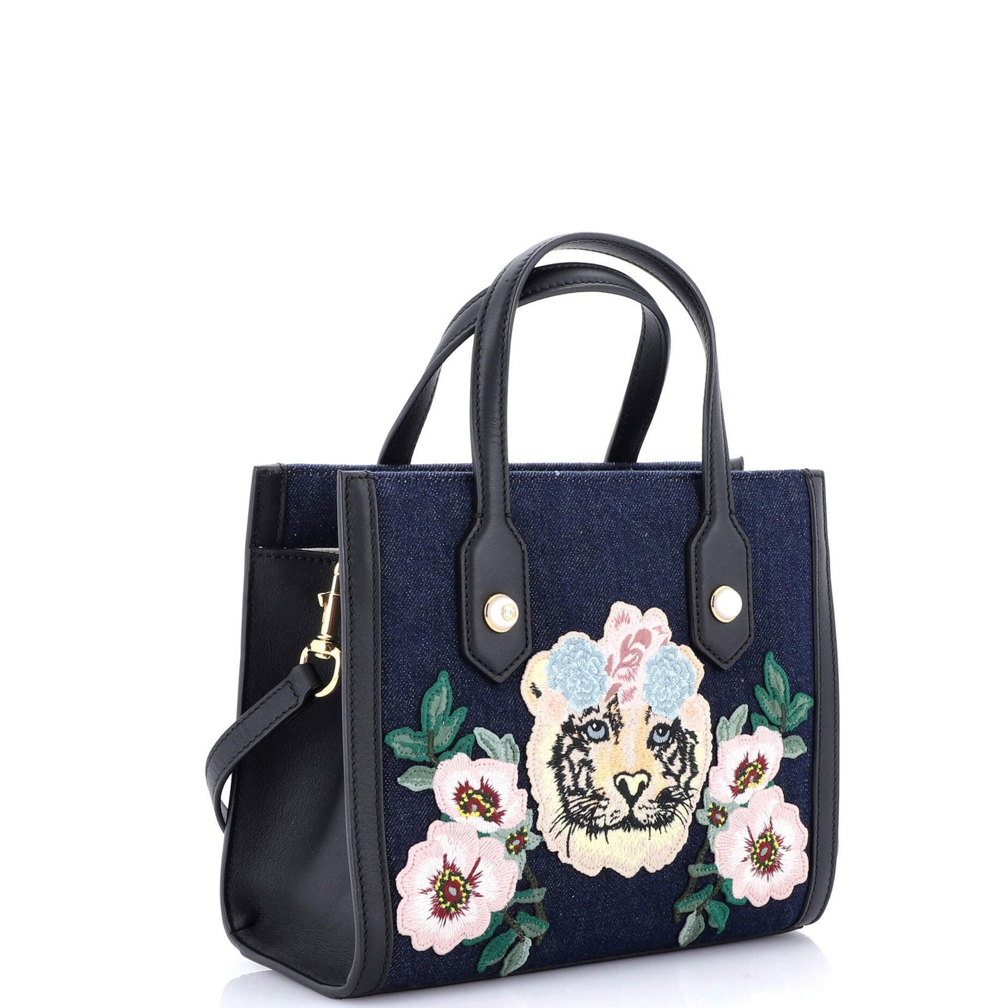 Gucci Tiger Pearl Tote Embroidered Denim Medium