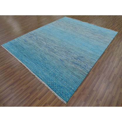 8'X9'10" Blue Pure Wool Hand Knotted Modern Chiaroscuro Collection Rug