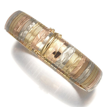 3Color Carving Bangle Bracelet 23G 14K 585 Yellow Gold/Wg/Rg