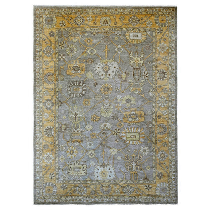 8'9"X12' Gray Pure Wool Rug Hand Knotted Afghan Angora Oushak Leaf Pattern