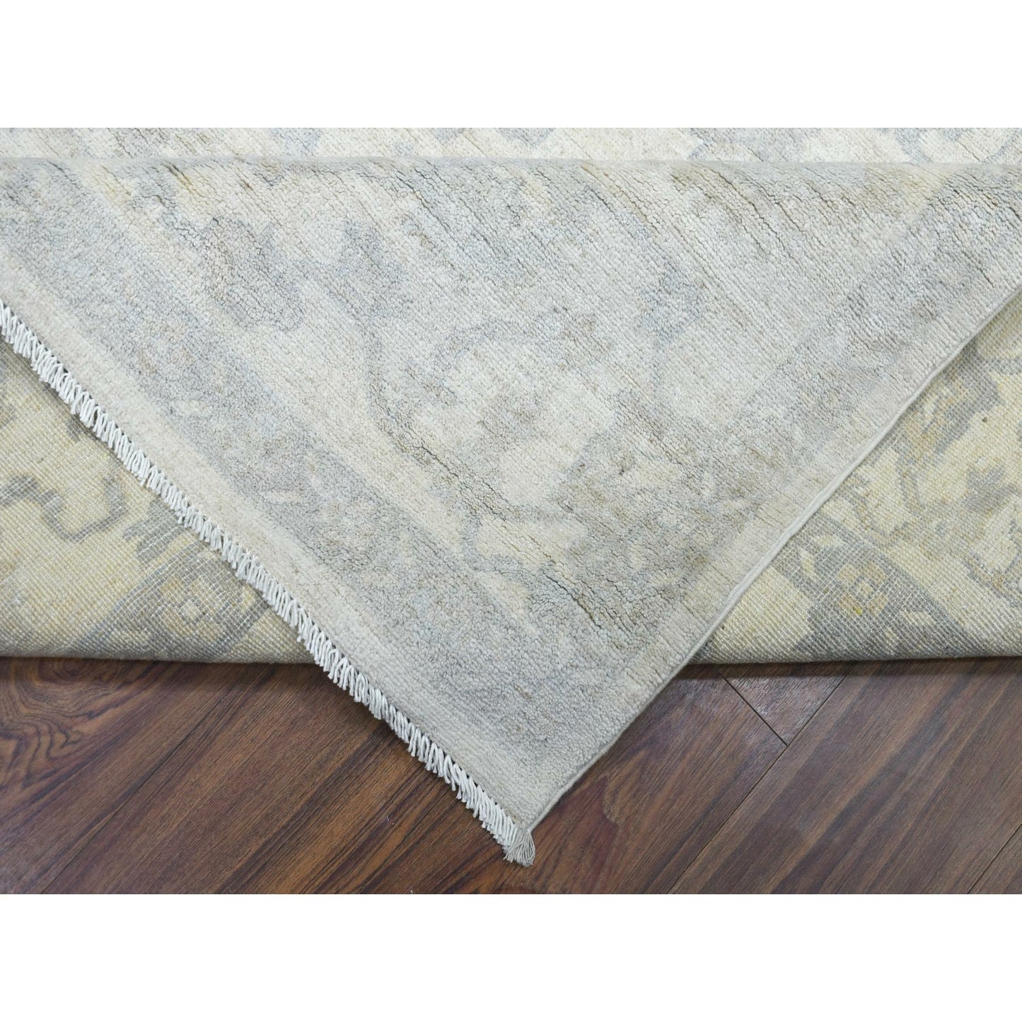 8'3"x9'8" Ivory White Wash Peshawar Organic Wool Hand Knotted Rug