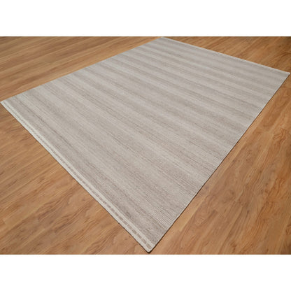 9'2"X12'2" Beaver Brown Flat Weave With Textured Grass Design Wool Rug