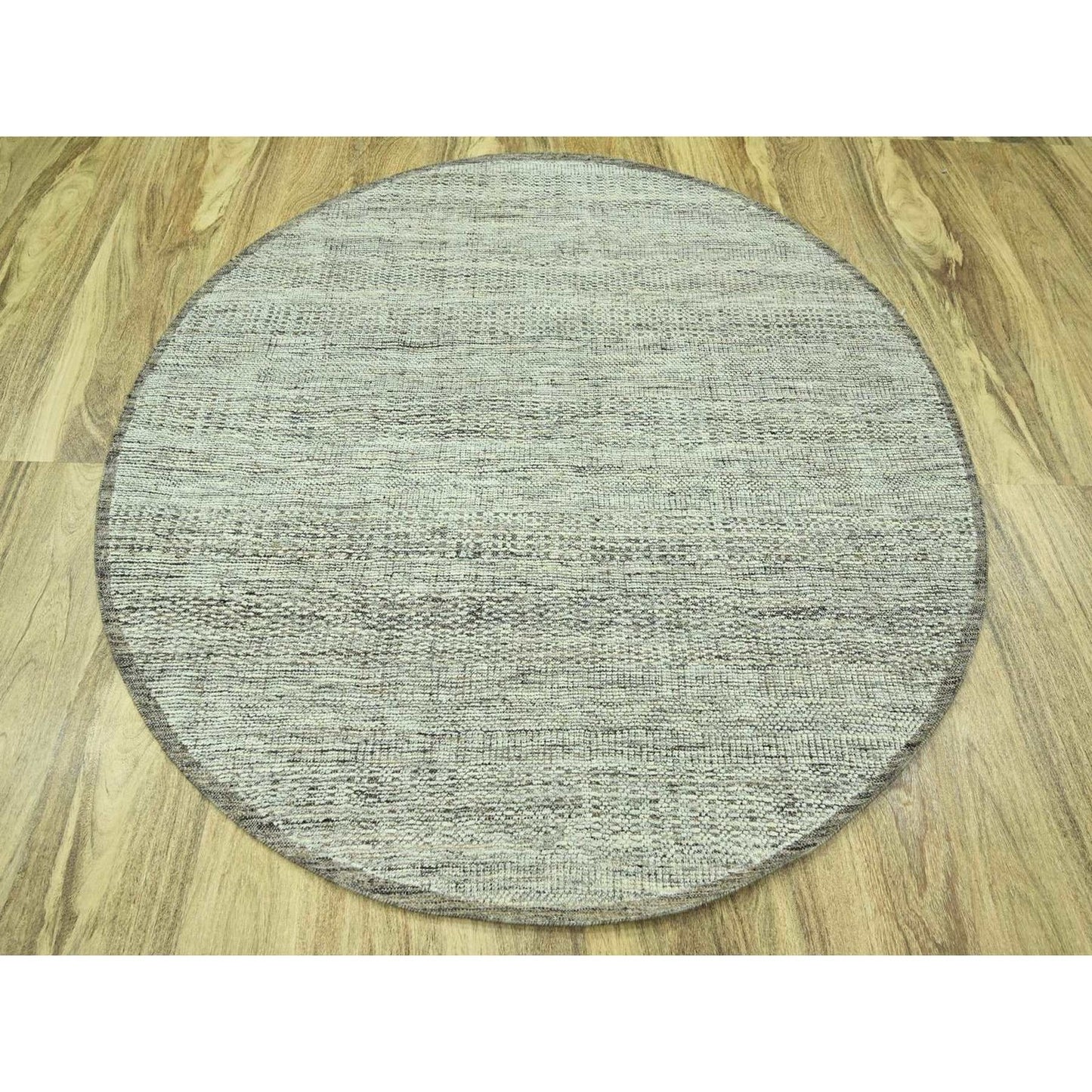 6'X6' Acorn Brown Pure Wool Rug Hand Knotted Oxidized Grass Design Round