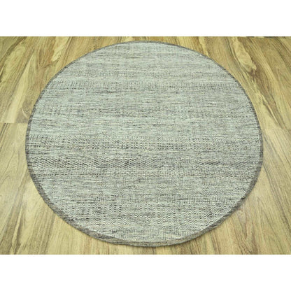 6'X6' Acorn Brown Pure Wool Rug Hand Knotted Oxidized Grass Design Round