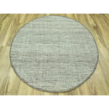 6'X6' Acorn Brown Pure Wool Rug Hand Knotted Oxidized Grass Design Round