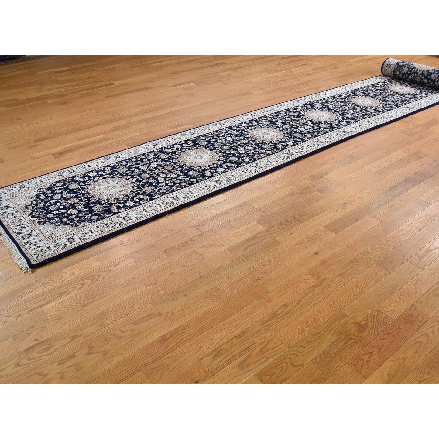 3'X18' Blue Pure Wool 250 Kpsi Nain Xl Runner Hand Knotted Oriental Rug