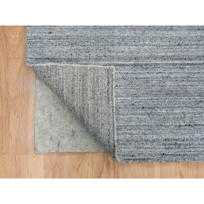 12'X12' Gray Wool Hand Loomed Modern Striae Design Square Oriental Rug