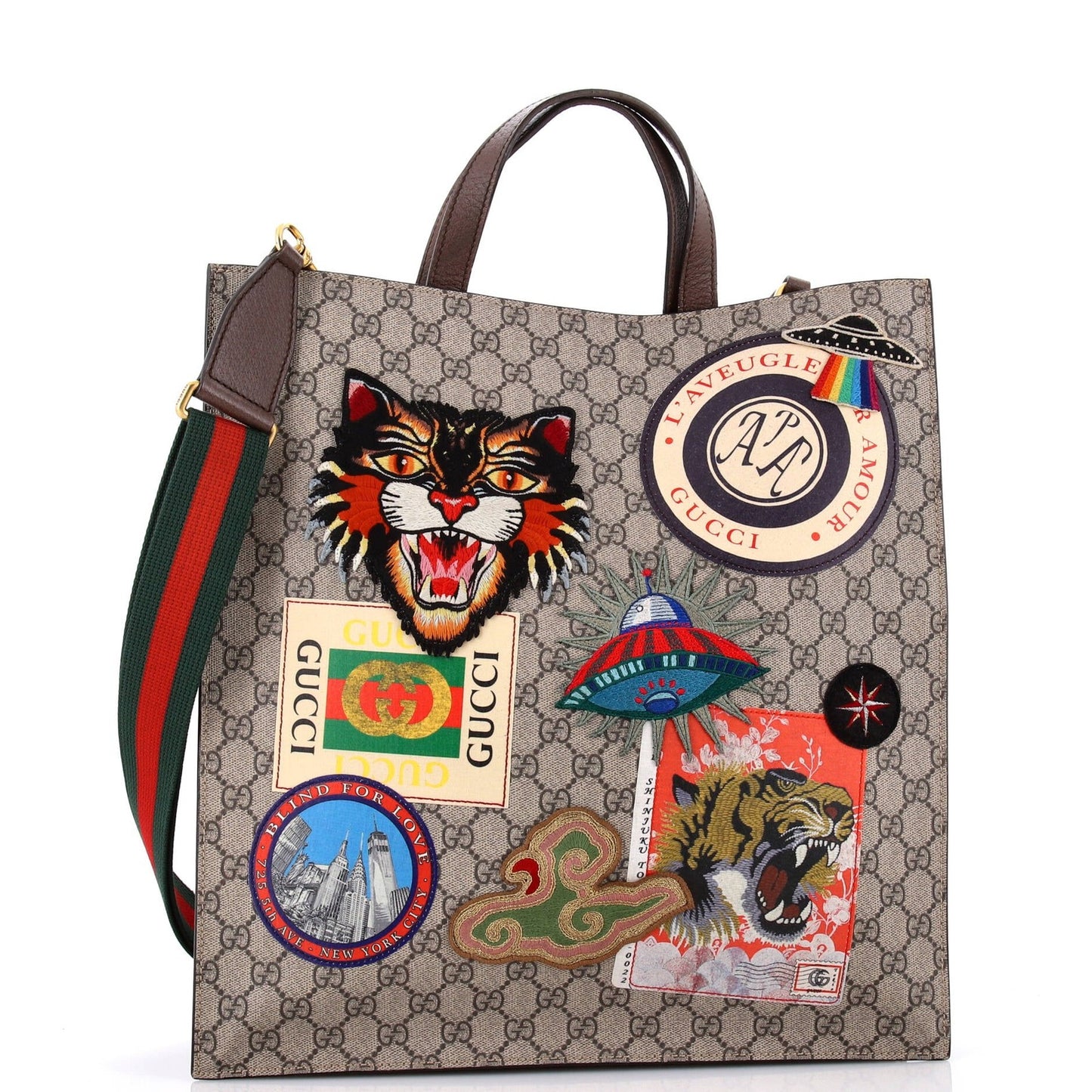 Gucci Courrier Convertible Soft Open Tote Gg Coated Canvas With Applique North