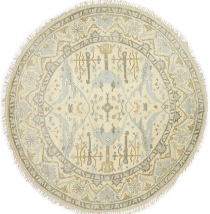 ft Hand-Knotted Oushak Oriental Round Rug Floral Style Carpet Home Decor 8X8
