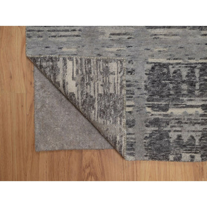 2'X3'1" Gray Modern Mat Rug Criss Cross Erased Design Hand Knotted Wool
