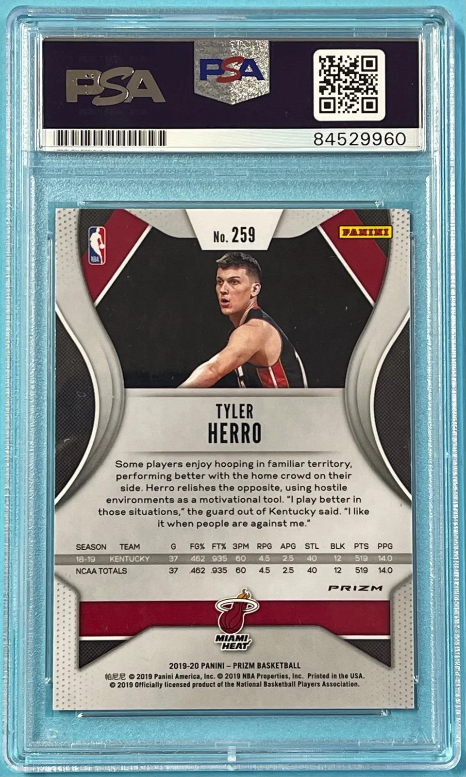Tyler Herro Autographed 2019-20 Panini Pink Prizm Rookie Card #259 (Psa)