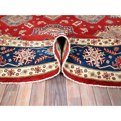 9'X9' Rufous Red Special Kazak Wool Hand Knotted Round Rug