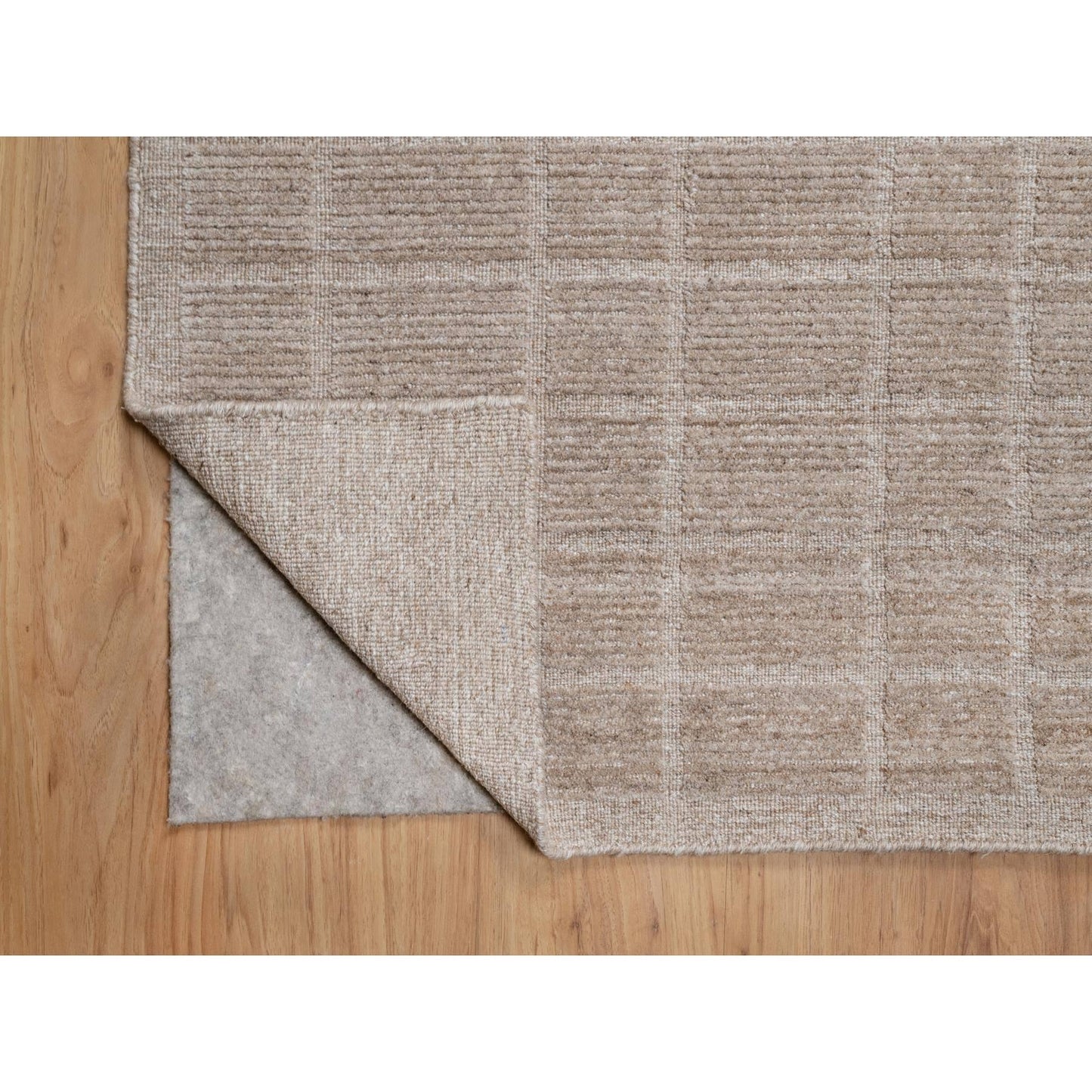 8'3"X9'10" Beaver Brown Hand Loomed Modern Erased Box Design All Wool Rug