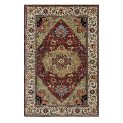 6'1"X9'2" Red Antiqued Fine Heris Re-Creation Hand Knotted 100% Wool Rug