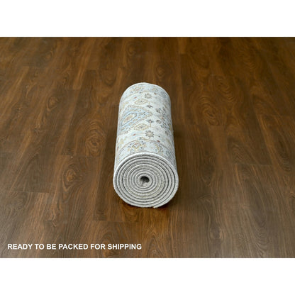 2'9"X13'8" Snowbound White Hand Knotted Karjihooz 100% Wool Runner Rug