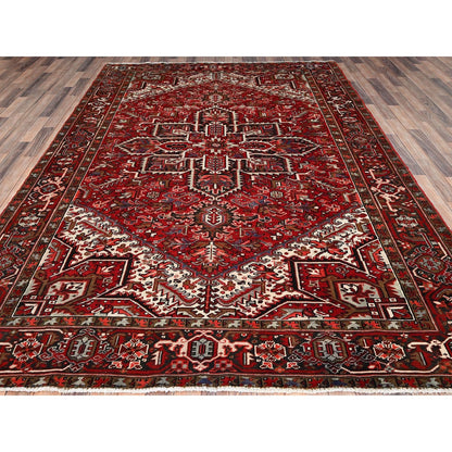 7'9"X10'10" Red Pure Wool Hand Knotted Vintage Zoroastrian Heris Rug
