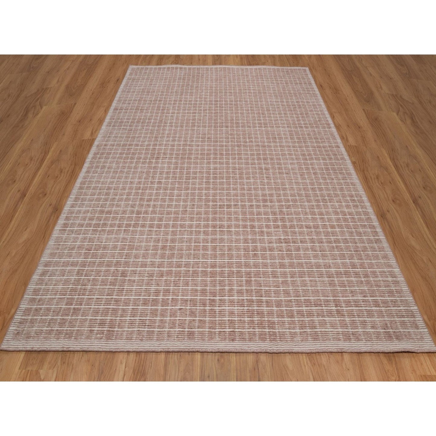 8'1"X10' Rose Pink Modern Plain Decor Box Design Loomed Knotted Wool Rug